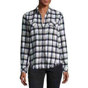 Current Elliott The Perfect Plaid Frayed Hem Shirt 0